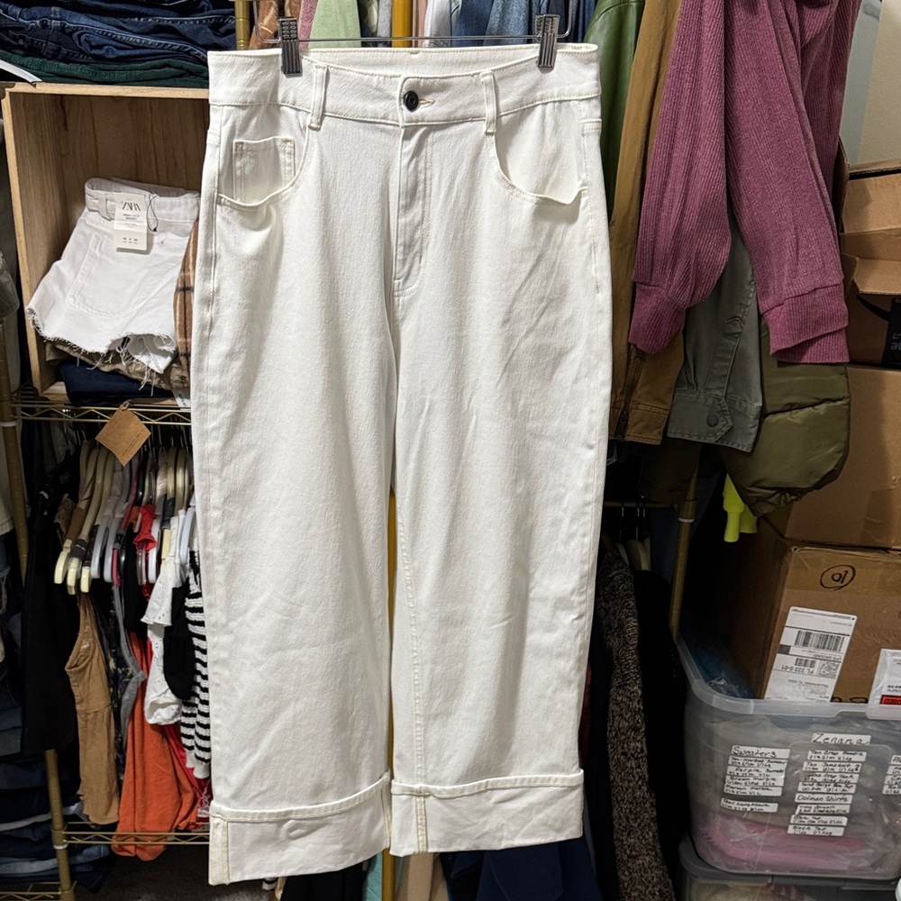 HALARA White Wide-Leg Pants Size Medium Waist 30